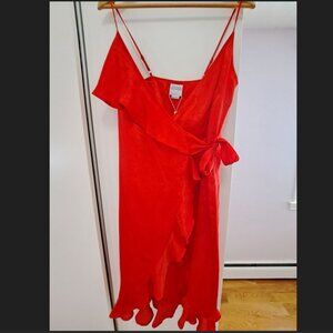 Donna Mizani Red Wrap Ruffles Midi Dress  (L)